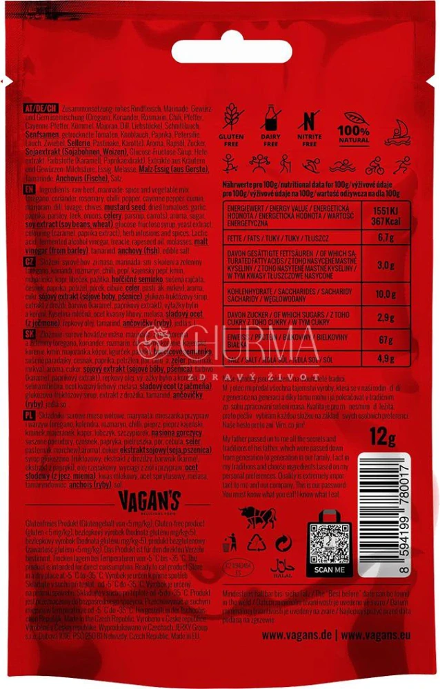 Hovězí sušené maso peppered Vagan's Jerky 12g.